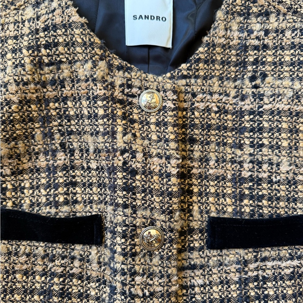 Sandro Women's Tweed Blazer in Brown and Black Size  EU 40 / Size 8 - Picture 7 of 12